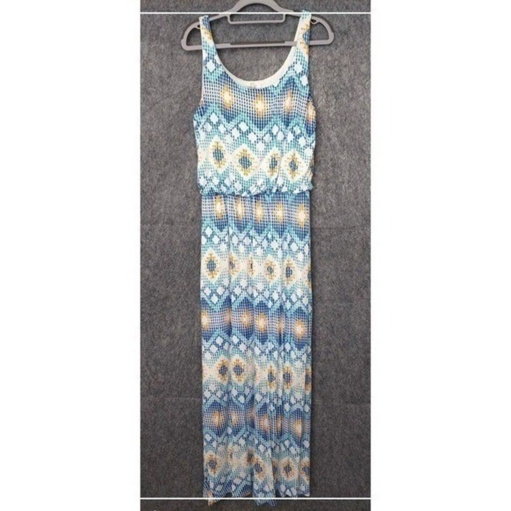 Fantastic Fawn Dress Women M Blue Boho Chevron Sleeveless Resort Vacation Maxi